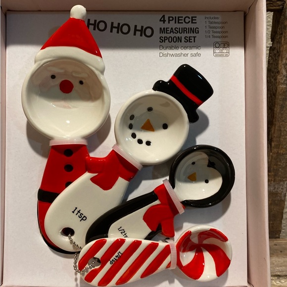 Christmas Measuring Spoons, 4 Piece Ceramic Measuring Spoon Set Kitchen Ho Ho Ho - Picture 3 of 10